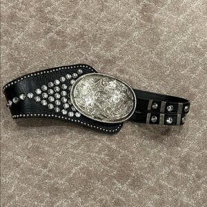 Black Leather Belt with Silver Buckle